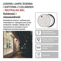 Oprawa LED ZURI okrągła 14W PIR IP54 neutralna biel; biała/czarna