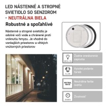 LED prisadené svietidlo ZURI s pohyb. senz., kruhové č/b 14W n.b.