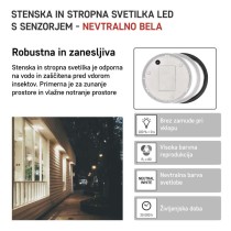LED svetilo nadometno ZURI, okroglo, s senzorjem, 14W, nevtralno bela