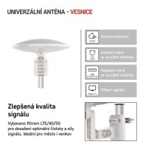 Anténa univerzální VILLAGE MOON–V900, DVB-T2, FM, DAB, filtr LTE/4G/5G