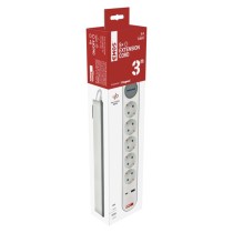 Hosszabbító 3 m / 5 aljzat / kapcsolós / fehér-szürke / 1×USB-A + 1×USB-C / 1,5 mm2