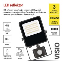 LED reflektor VISIO s pohybovým čidlom, 30 W, neutrálna biela, čierný