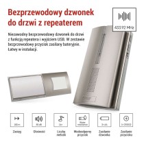 Dzwonek bezprzewodowy DC, 3× AA, repeater