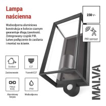 Lampa naścienna Garden MALVA, na żarówkę E27 max 15W, IP44, PIR