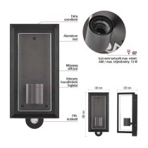 Kerti fali lámpa MALVA szürkületérzékelővel, 13 x 12,5 x 28 cm, 1 x E27, 15 W