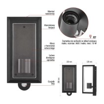 Lampa naścienna Garden MALVA, na żarówkę E27 max 15W, IP44, PIR