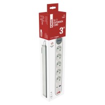 Prodlužovací kabel 3 m / 5 zásuvky / s vypínačem / bílo-šedý / 1×USB-A + 1×USB-C / 1,5 mm2