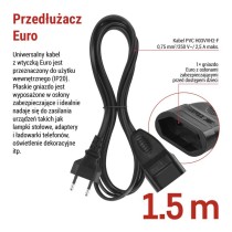 Przedłużacz 1,5 m / 1 gniazdo / czarny / PVC / 0,75 mm2