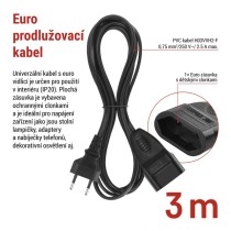 Dvoužilový pohyblivý přívod 3 m / 1 zásuvka / černý / PVC / 0,75 mm2
