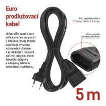 Dvoužilový pohyblivý přívod 5 m / 1 zásuvka / černý / PVC / 0,75 mm2