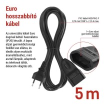 Hosszabbító 5 m / 1 aljzat / fekete / PVC / 0,75 mm2
