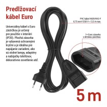 Dvojžilový pohyblivý prívod 5 m / 1 zásuvka / čierny / PVC / 0,75 mm2