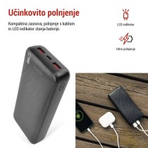 EMOS AlphaQ3 powerbank, 20 000 mAh, 22,5 W, črni
