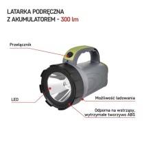 Latarka ładowalna LED, 300 lm 2400 mAh