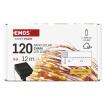 LED nano řetěz se solárním panelem, měděný, 12 m, venkovní i vnitřní, teplá bílá, časovač