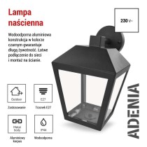 Lampa naścienna Garden ADENIA 24,5cm, na żarówkę E27 max 15W, IP44