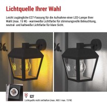 Garten-Wandleuchte ADENIA, 18 x 15 x 24,5 cm, 1 x E27, 15 W