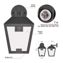 Záhradné nástenné svietidlo ADENIA, 18 x 15 x 24,5 cm, 1 x E27, 15 W