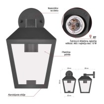 Vrtna stenska svetilka ADENIA, 18 x 15 x 24,5 cm, 1 x E27, 15 W