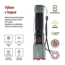LED nabíjecí kovová svítilna 1200 lm, 2200 mAh