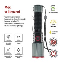 Latarka metalowa LED 1200 lm, 2200 mAh, ładowalna