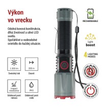 LED nabíjacie kovové svietidlo 1200 lm, 2200 mAh