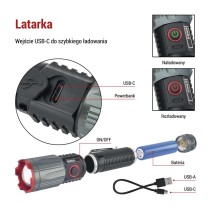 Latarka metalowa LED 1200 lm, 2200 mAh, ładowalna