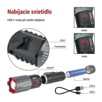 LED nabíjacie kovové svietidlo 1200 lm, 2200 mAh