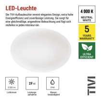 LED-Deckenleuchte TIVI, A CLASS, rund weiß 19W, IP44, Neutral Weiß