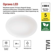 Oprawa sufitowa LED TIVI, okrągła biała 19W, IP44, neutralna biel