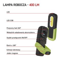 Lampa warsztat. LED 5W COB +3W LED, 400lm, 2000mAh ładowalna