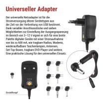 Netzteil 600 mA, universal, schaltend + Adapterstecker