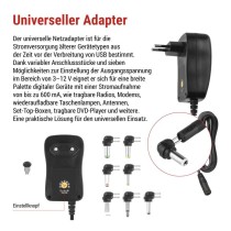 USB Netzteil 1000 mA, universal, schaltend + Adapterstecker