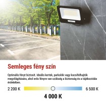LED reflektor GLARO 50W, fekete, IP65, 5000 lm, természetes fehér