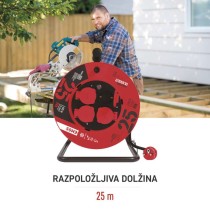 Zunanji kolutni podaljšek 25 m / 4 vtičnice / črni / guma / 230 V / 2,5 mm2