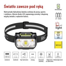 Latarka czołowa LED, 550 lm, Li-Pol 1000 mAh ładowalna / 3× AAA