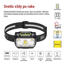 LED nabíjacia čelovka P3546, 550 lm, Li-Pol 1000 mAh / 3× AAA