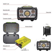 Latarka czołowa LED, 550 lm, Li-Pol 1000 mAh ładowalna / 3× AAA