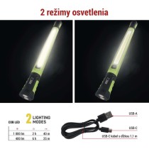 Nabíjacie prac. svietidlo COB LED P4545, 1000 lm, 2600 mAh