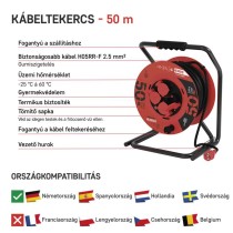 Kültéri kábeldob 50 m / 4 aljzat / fekete / gumi / 230 V / 2,5 mm2