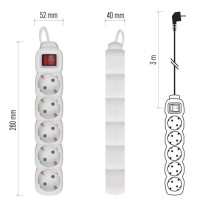 Hosszabbító 3 m / 5 aljzat / kapcsolós / fehér / PVC / 1,5 mm2