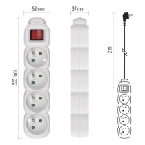 Przedłużacz 2 m / 4 gniazda / z wyłącznikiem / biały / PVC / 1 mm2