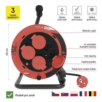 Venkovní prodlužovací kabel na bubnu 25 m / 4 zásuvky / guma / 230 V / 1,0 mm2 / IP44