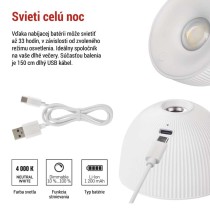 LED stolná lampa SOPHIE, dobíjacia, biela