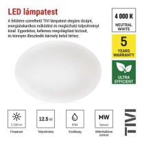 LED mennyezeti lámpatest TIVI, A CLASS, MW sen.kerek, fehér 12,5W, IP44, Természetes fehér