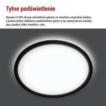Oprawa LED FLORI okrągła, czarny, 18W, neutralna biel