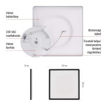 LED felületi lámpatest FLORI négyzet, fekete, 18W, semleges fehér