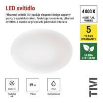 LED přisazené svítidlo TIVI, A CLASS, kruhové bílé 19W, IP44, neutrální bílá