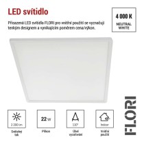 LED přisazené svítidlo FLORI čtvercové, bílé, 22W, neutrální bílá