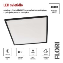 LED prisadené svietidlo FLORI štvorcový, čierné, 22W, neutrálna biela